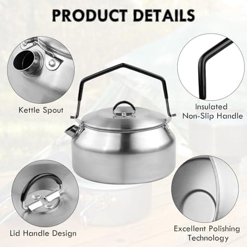 Flintronic 0.8L Camping Kettle, Stainless Steel Camping Kettle, Outdoor Portable Water Pot, Camp Tea Coffee Pot for Tea, Quick Boil for Outdoor Cooking Picnic Hiking — view 3