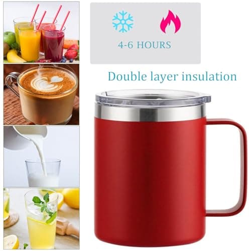 YDYxieji Coffee Cup, Insulated Stainless Steel Travel Mug with Handle & Lid, Keeps Drinks Hot or Cold for Hours, Reusable Coffee Cup - Ideal Present for Him or Her (Red, 300ml) — view 4