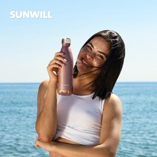 SUNWILL Metal Water Bottle Stainless Steel 500ml, Insulated Reusable Thermal Flask for Cold and Hot Drink, Travel, Sports, Gym, Rose Gold — view 6