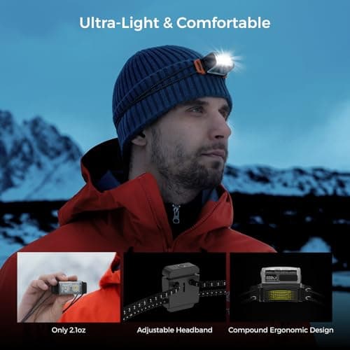FLEXTAILGEAR Tiny Helio Head Torch Rechargeable, 600lm LED Headlamp, 6 Lighting Modes with Red Light, IP67, Swappable Battery, Spotlight & Floodlight Combo Headlight for Cycling, Running and Camping — view 6
