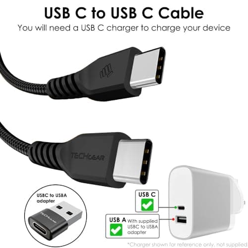 TECHGEAR USB C to USB C Charger Cable (6Pack 0.3M+1M+2M+3M+2x Adapter) 60W Braided Type C Cable Fast Charging Data Lead Compatible Phone 17 16 15 Pro Max, iPad Air/Pro, Samsung S26 S25 S24 A17, Pixel — view 2