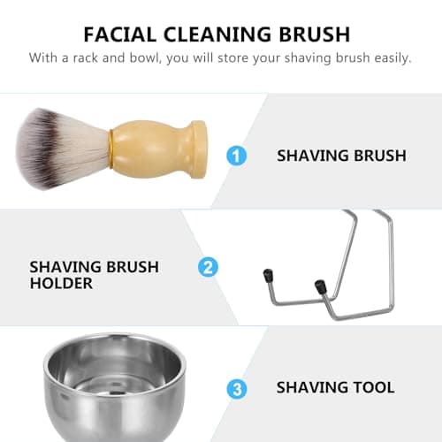 KALLORY Stainless Steel Shaving Brush and Razor Stand Set with Wooden Handle and Artificial Wool Bowl, Space-saving Design Producing Rich Shave Lather, for Trips and Travels — view 3