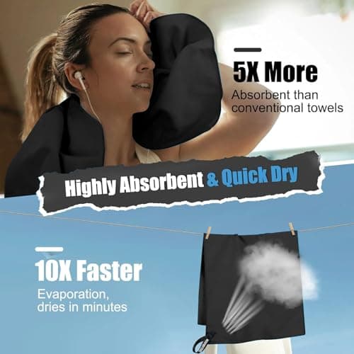 InfiniZer Gym Towel 2/3-Pack, Quick-Dry Microfibre Towel for Sports, Gym, Beach & Camping, Ultra-Lightweight & Portable (Black*2, S+M（(11.8 * 15.7+31.5 * 15.7In）) — view 4