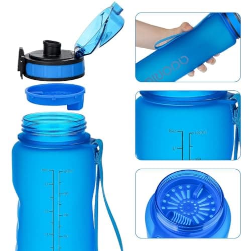 ADORIC Sports Water Bottle 1L, BPA Free Tritan Leak Proof Gym Bottle, Blue — view 2