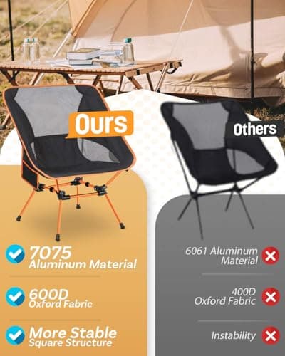 Victoper Compact & Lightweight Folding Camping Chair for Adults – Portable Outdoor Recliner with Carry Bag, Lightweight Camping Chair for Hiking, Fishing, Camping and Backyard Relaxation (Orange) — view 3