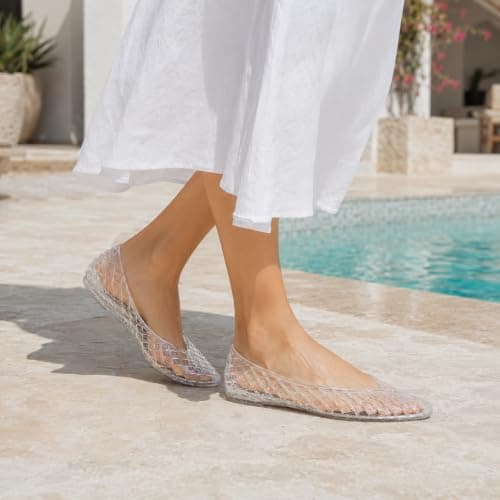 Jelly Shoes for Women PVC Jelly Flats Slip On Mesh Lattice Sandals Clear — view 2