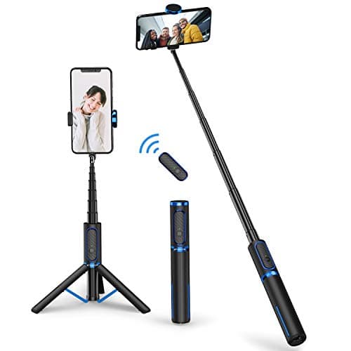 ATUMTEK Selfie Stick Tripod, 3-in-1 Extendable Aluminum Phone Tripod with Detachable Bluetooth Remote, Compatible with iPhone 17/16/15/14/13/12/11/11 Pro/XS Max/XR and Samsung Smartphones, Blue