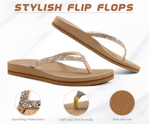 KuaiLu Women's Rhinestone Flip Flops Arch Support Yoga Mat Cushion Sandals — view 4