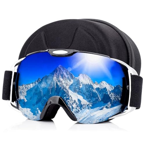 BOBILIFE Snow Ski Goggles with Portable Case for Men Women - Helmet Compatible Adult OTG Anti-Fog and Scratch 100% UV Double Layer Lens for Snowboard Skiing Glasses Goggles