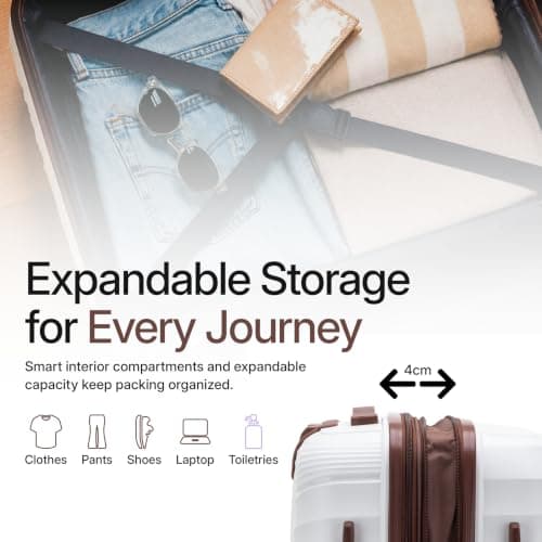 ATX Luggage Large Suitcase Expandable Unbreakable Polypropylene Hard Shell Hold Check in Fits 23-26KG Super Lightweight with 4 Dual Spinner Wheels and Built in TSA Lock (White/Brown, 133 Liters) — view 2