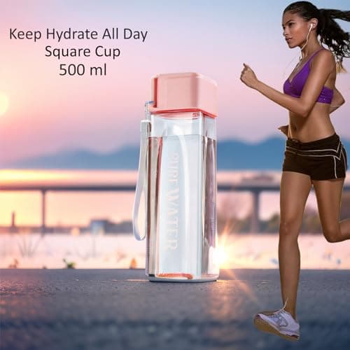 ANMEISH Sports Water Bottle 500ml, Green Plastic Portable Square Water Bottle with Lid, Leak-Proof Reusable Drink Bottle for Sports,Hiking,Gym,Fitness,Outdoor,Cycling,Men & Women — view 6