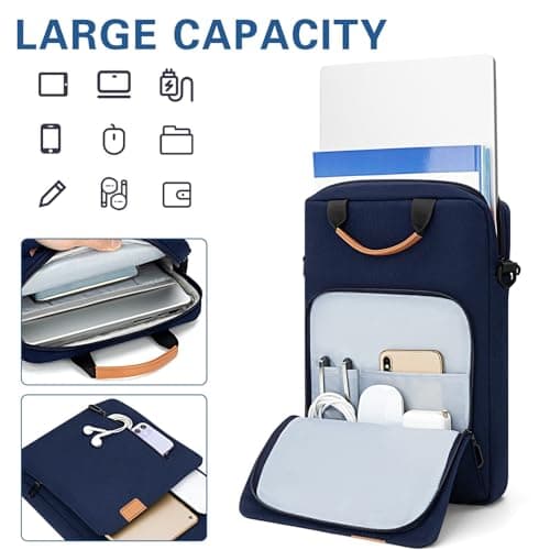 jooeer 13-14 Inch Laptop Sleeve Case Waterproof Polyester Shoulder Bag Compatible with MacBook Air Pro M4 M3 M2 M1, Surface Pro (Navy Blue, 14 Inch) — view 3