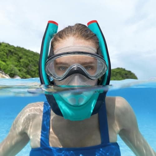 Hydro-Pro SeaClear Flowtech Full-Face Snorkelling Mask, Unisex Underwater Face Mask, Blue, S/M — view 5