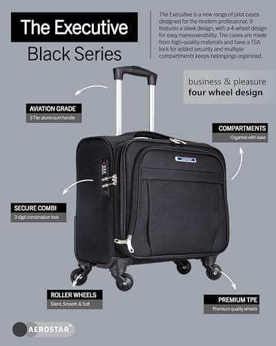 Aerostar Executive Series Roller Bag Case fits Laptop up to 16”, TSA Lock, 4 Wheels and Water-Resistant Business and Commuter Travel, Black — view 2