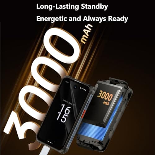 Mini Android 12 Rugged Smartphone,3000mah Battery, 3.88" 2-Card Slot 6GB+128GB, IP68K Waterproof Phones 4G, Gps，Otc， Google Play Mobile Phone Unlocked (Black) — view 5