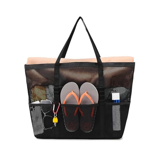 gogocow Mesh Beach Bag for Women, Foldable Waterproof and Sandproof Mesh Handbag, Large Pool Tote Bag for Beach Gym School Shopping Swimming Travel and Daily — view 6