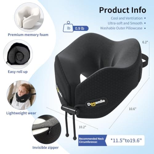 Doosmile Patented Head-bobble-preventing Ergonomic Travel Neck Pillow Combo — view 6