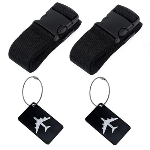 Luggage Strap (2 Pack), 200 * 5cm with 2 Luggage Tags, Custom Identification, Travel Bag Closure, For Connecting Luggage Together, Black