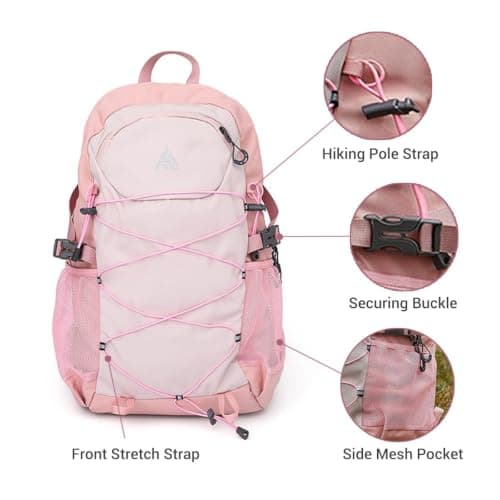 AUXDIQ Hiking Backpack 35L Lightweight Camping Backpack Travel Daypack for Men and Women (Pink) — view 3