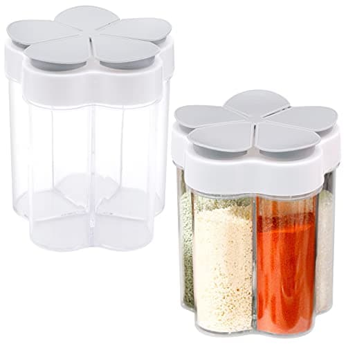 JJYHEHOT 2 PCS Travel Spice Containers, 5 in 1 Camping Seasoning Jars, Clear Plastic Condiment Bottle for Camper, Hiking, BBQ, Picnic