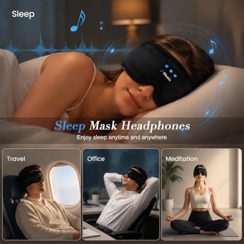 Hittriu Sleep Mask Headphones Bluetooth, Velvet Blackout Eye Mask Sleepers — view 4