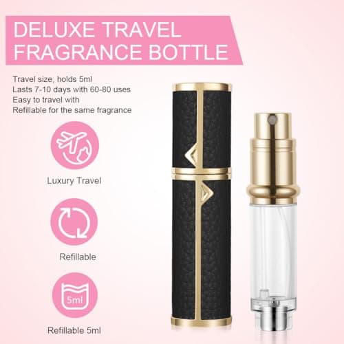 LOPHE Perfume Travel Bottle, 5ML Luxurious Perfume Atomiser Refillable, Leather Perfume Spray Bottle, Easy to Refill Perfume Atomiser for Women Men, A (Black) — view 5