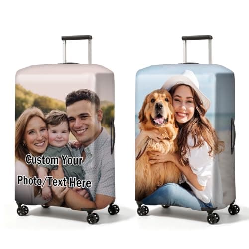 ZEXUPER Personalized Suitcase Protector,Custom Luggage Cover - Add Your Photo, Name & Text, Double-Sided Design, Elastic & Washable Travel Baggage Cover