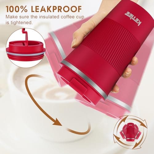 KETIEE Travel Mugs, 510ml Insulated Coffee Cup with Leakproof Lid,Reusable Coffee Cups Travel Cup,Coffee Travel Mug,Double Walled Coffee Mug,Stainless Steel Thermal Cup Mug for Hot Cold Drinks, Red — view 3