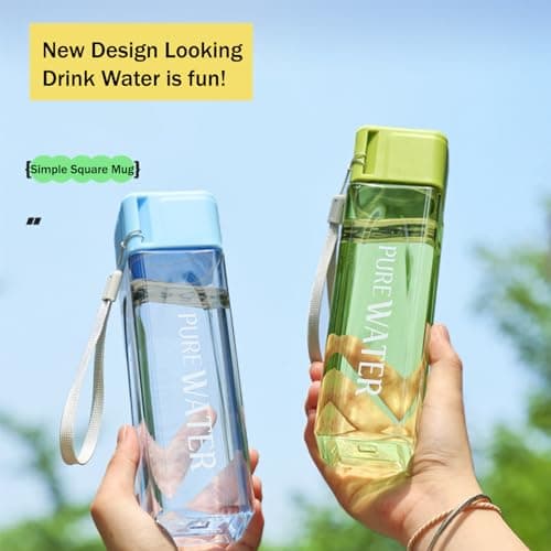 ANMEISH Sports Water Bottle 500ml, Pink Plastic Portable Square Water Bottle with Lid, Leak-Proof Reusable Drink Bottle for Sports,Hiking,Gym,Fitness,Outdoor,Cycling,Men & Women — view 5