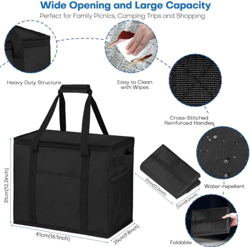 Beautyshow Cooler Bag, 30L Large Insulated Cool Bag, Heavy Duty Grocery Shopping Bags with Reinforced Bottom, Thick Lined, Foldable Thermal Food Delivery Bags for Picnic, Beach, BBQ, Camping, Travel — view 5