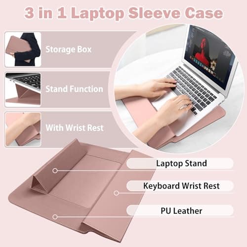 Hinnwer 13 14 Inch Laptop Sleeve Case for MacBook Air 13 M5/M4/M3/M2/M1 (2026-2020), MacBook Pro 13-14 M5/M4/M3/M2/M1 Pro/Max (2026-2020) Adjustable Stand Sleeve Pouch - Rose Gold — view 2