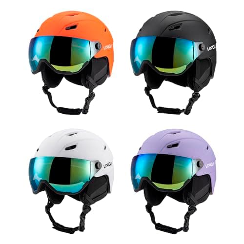 ERYUE Adjustable Snowboard Helmet for Men and Women, Shockproof Ski Helmet with Goggles, Ideal for Winter Sports Enthusiasts, PC EPS Material, Black/White/Orange/Purple (M) — view 2