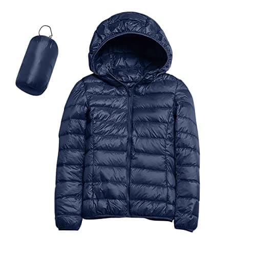 Womens Winter Lightweight Puffer Jacket with Hood Warm Short Packable Women Quilted Jacket Transitional Padded Down Jacket for Ladies Lined for Hiking Travel Plus Size Thin Jacket Down Navy