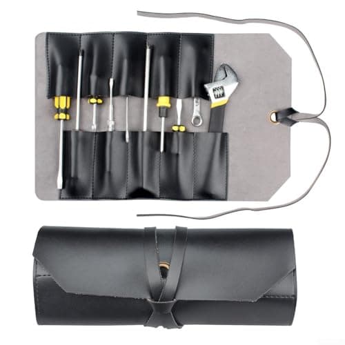 Zilimontt 1Pcs Portable Leather Tool Roll Bag, Multifunction Hardware Wrench Storage, Heavy Duty Waxed Canvas Tool Roll Bag For DIY Enthusiasts (Brown) — view 3