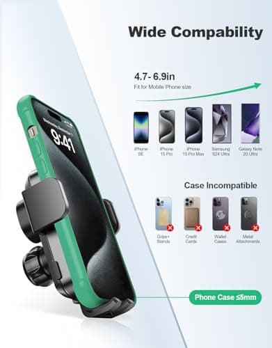 Glangeh Car Phone Holder Wireless Charger, Auto Clamping Wireless Car Charger, 15W Fast Wireless Charging Car Mount Frame for Dash Windshield for iPhone 17 16 15 14 13 12 Pro Max, Galaxy S24+ and more — view 6