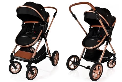 Baby Pram with Car Seat Lightweight Buggy Stroller Foldable Pushchair 3 in1 Baby Travel System Newborn Toddlers (Black - Rose Gold) — view 4