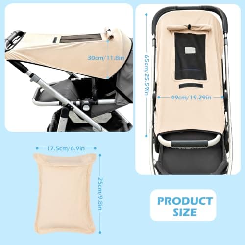 Bighan Pram and Stroller Sun Shade Cover Blocks 99% UV Baby Sleep Aid and Breathable Blackout Canopy for Pushchairs Buggies and Travel Strollers Khaki — view 2
