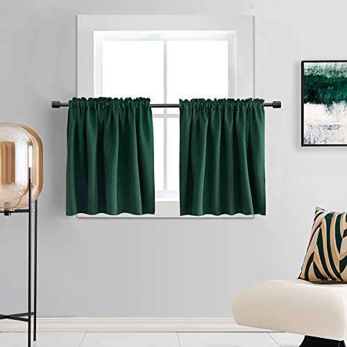 DONREN Mini Blackout Curtains for Bedroom with Rod Pocket - Dark Green Curtain Tiers for Small Window(30 Inch x 30 Inch,2 Panels)