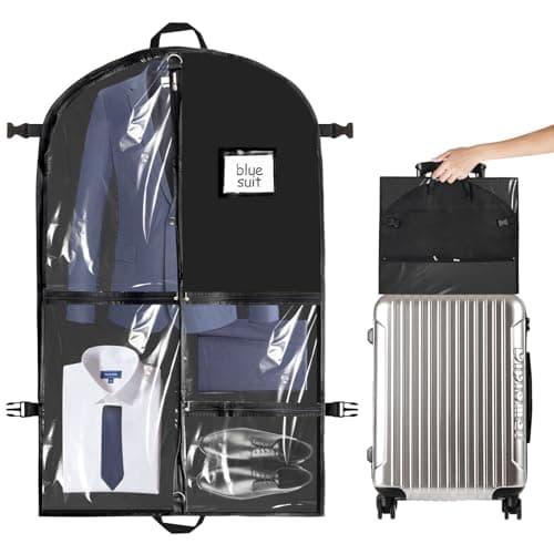 Garment Bag with 5 Compartments, Foldable Suit Protective Cover, Garment Bags with Zip, Waterproof Suit Bag, 100 x 60 cm, Dustproof Garment Cover, for Suit, Dress, Jackets, Shoes, Travel, Storage