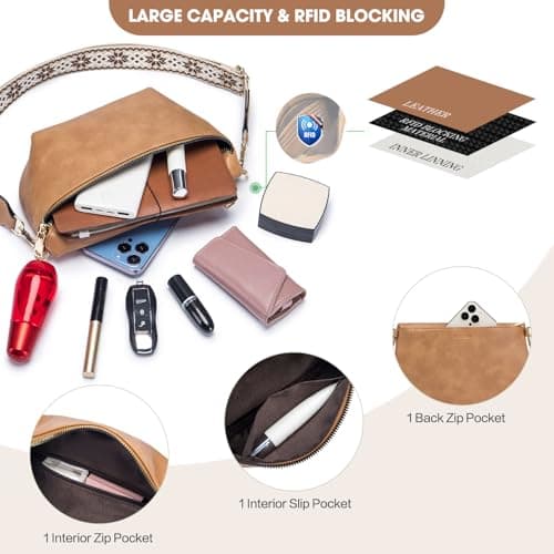 Roulens Crossbody Bag for Women Fashion Waist Packs Soft Vegan PU Leather Belt Bag Large Capacity Shoulder Bag with Adjustable and Removable Wide Strap — view 5