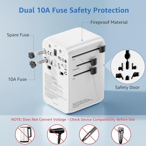 Universal Travel Adapter with 100W PD Fast Charging, Worldwide Travel Plug Adapter with 2 USB-C PD and 2 USB-A Ports QC, International Travel Adaptor for UK US EU AUS, Travel Charger for Laptop — view 6