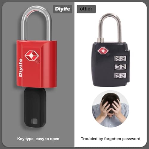 TSA Luggage Lock with Keys [2 Pack] - Diyife Heavy Duty Zinc Alloy Security Padlock for Travel Suitcase Bag Case with 4 Keys (Red) — view 6