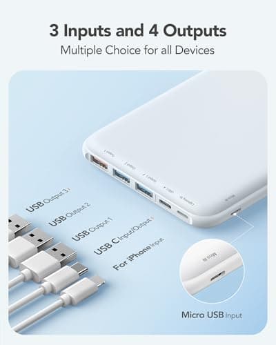 Charmast 26800mAh Power Bank USB C Battery Pack Portable Charger USB C Slim Type C Battery Bank with 3 Input & 4 iSmart Output compatible with Smartphones Tablets and More (Black) — view 4