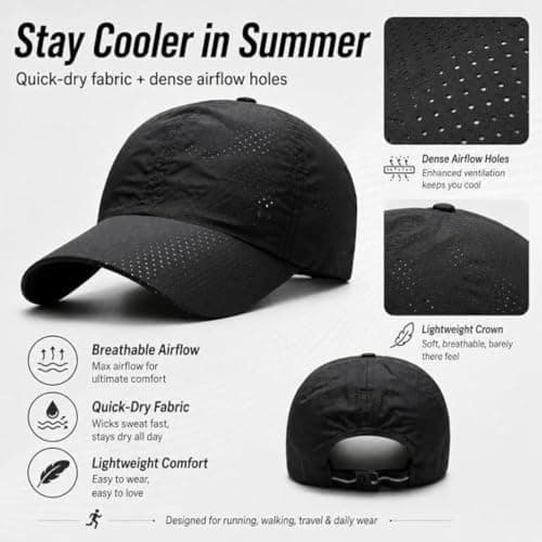 mefocou Sunscreen Breathable Baseball Cap - Quick-Dry Running Hat Black — view 2