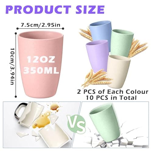 PALUDO 10 Pack Unbreakable Reusable Drinking Cups, 350ml Plastic Tumblers Drinking Cups Set for Kitchen Picnics Outdoor Parties Travels - Dishwasher and Microwave Safe - 5 Colors — view 2