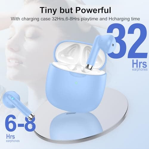 Niderson Wireless Earbuds, Bluetooth 5.3 Headphones in Ear Light-Weight Built in Noise Cancelling Mic, 32Hrs Playtime Bluetooth Earbuds HiFi Stereo Sound, IP7 Waterproof, Touch Control Ear Buds Blue — view 6