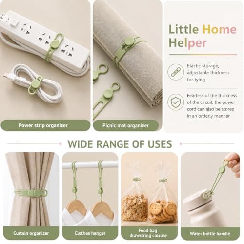 Silicone Cable Organiser Straps, Reusable Elastic Cable Ties for USB Cables, Phone Chargers, Earphones & Wires, Multi-Colour Cord Management Wraps for Home Office Travel (6 PCS) — view 6
