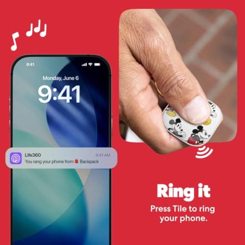 Life360 x Disney Tile - Bluetooth Tracker, Keys Finder and Item Locator for Keys, Bags and More. Phone Finder. Both iOS and Android Compatible. 1-Pack (White) - Mickey — view 4