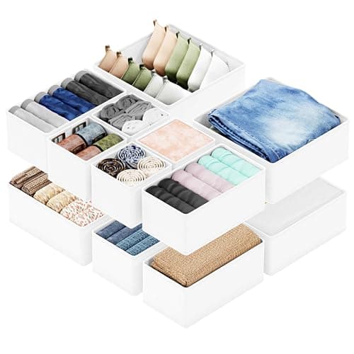 SpaceAid Set of 12 Drawer Organizers for Clothes, Underwear, Socks (White)