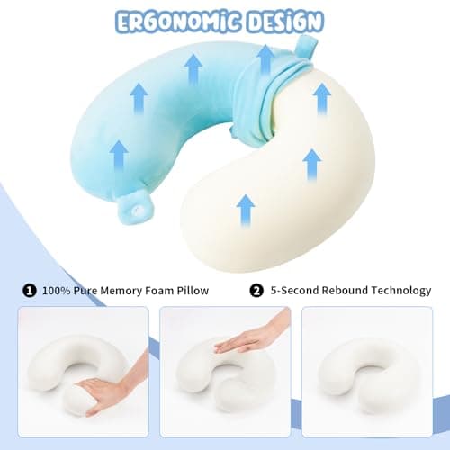 WENGX Travel Pillow Neck Pillow Memory Foam Travel Pillows Head Support Cushion for Airplane Train Car Office Travel Essential Flight Pillows for a Long Hauls Sleeping Rest (Pale Blue) — view 6